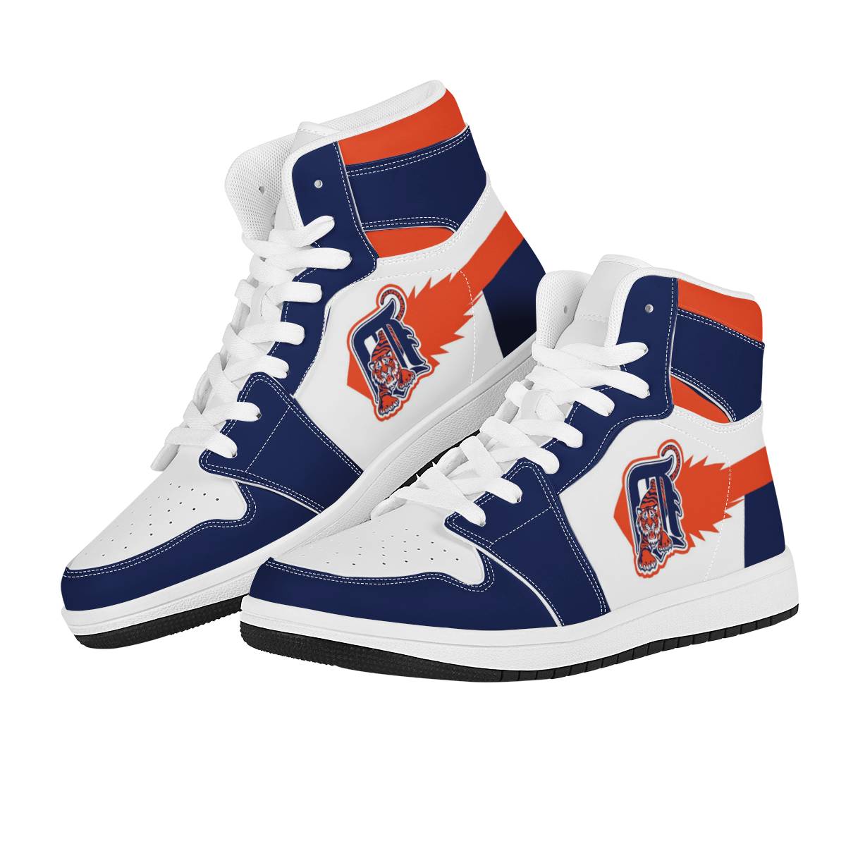 Women's Detroit Tigers High Top Leather AJ1 Sneakers 002